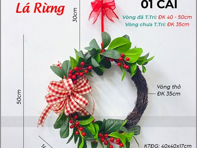 Vòng nguyệt quế Noel Handmade nửa vòng lớn ĐK 40cm VNGQ-X-44